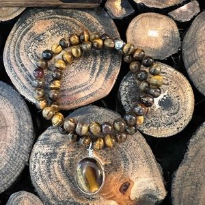 Tiger eye  with 1.75mm sterling and tiger eye focal bead S/M